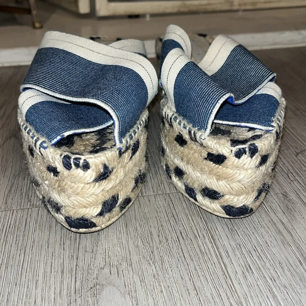 Stella McCartney Navy Blue/Beige Canvas Peep-Toe Espadrille Platform Sandals